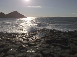 Waves breaking over the Giant's Causeway